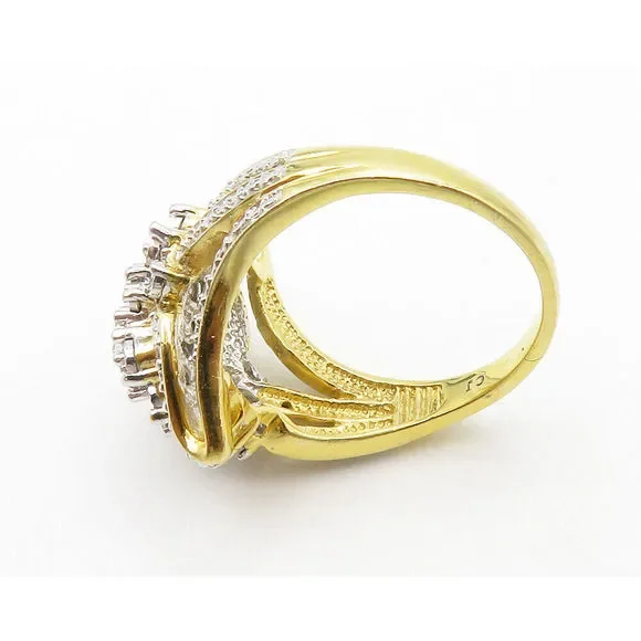 925 Silver Genuine Diamonds Cluster Two Tone Cocktail Ring Sz 7 RG13385